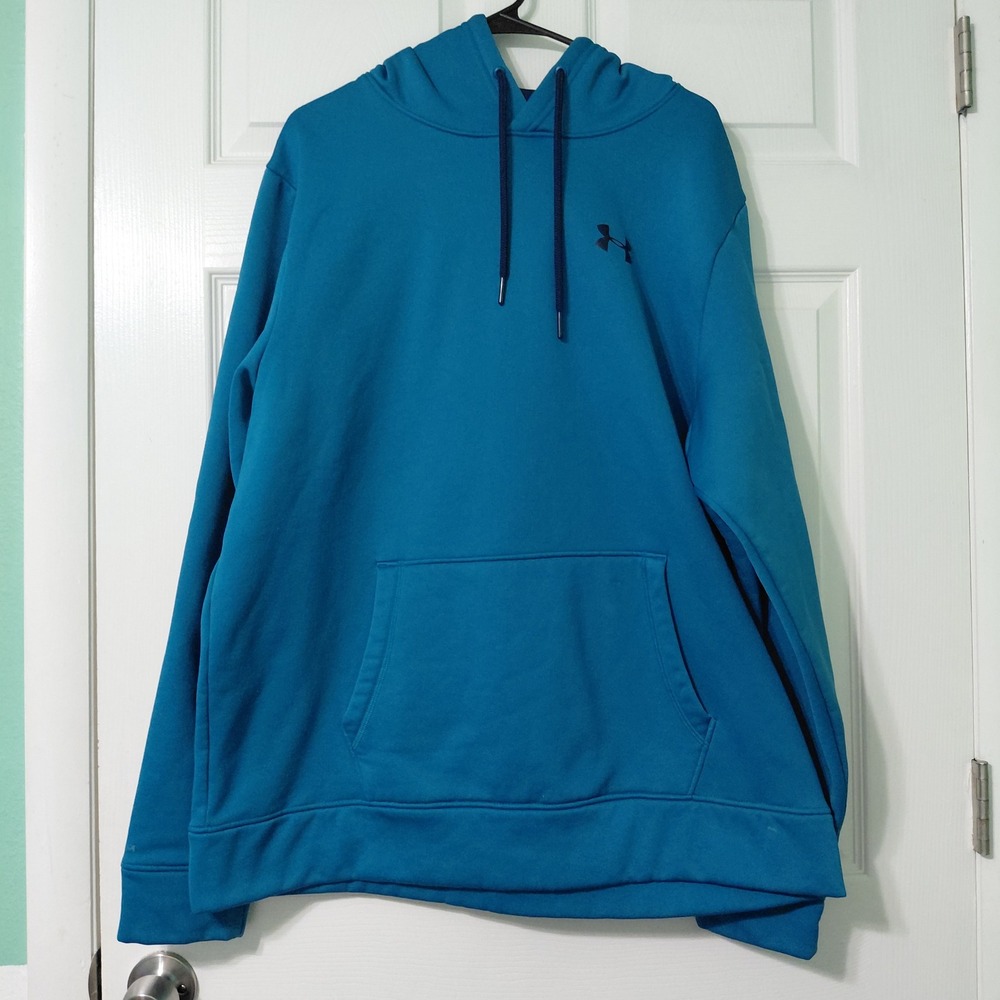 Under Armour ColdGear Storm Hoodie Mens XL Teal Blue Fleece Pullover Sweatshirt
